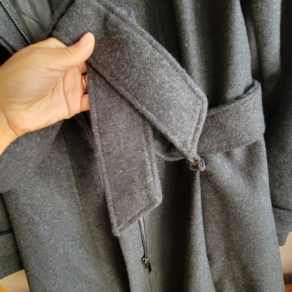 YOKI Outwear Winter Trench Coat Dark Charcoal Size Small Buttons /Belt New - Picture 14 of 15
